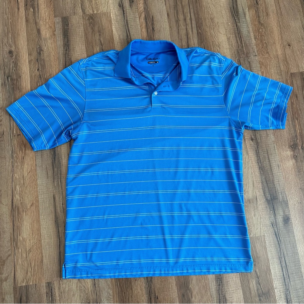 Walter Hagan Hydro-Dri Men's Blue Striped Polo Shirt Size Medium